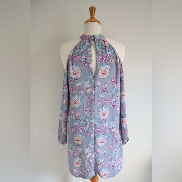 LUSH Purple Floral Dress Long Sleeves Open Shoulders (small) - Picture 2 of 6